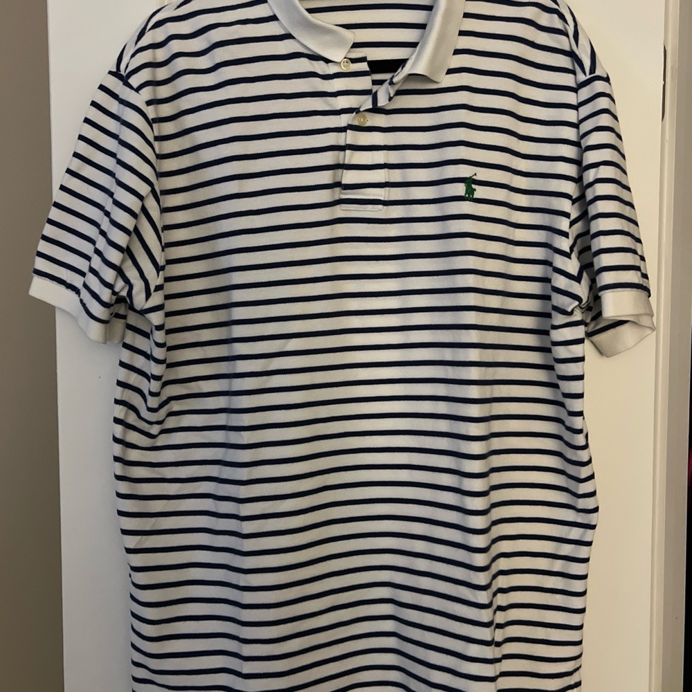 Polo Ralph Lauren Striped Polo Shirt - Navy and White